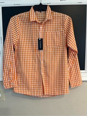 Boys Orange & White Gingham Button-Down Shirt 2XL 13-14